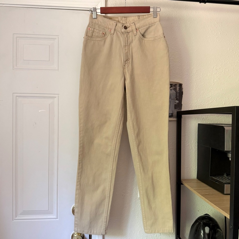 LEVI'S 512 vintage tan beige natural cream cotton slim straight high rise jeans